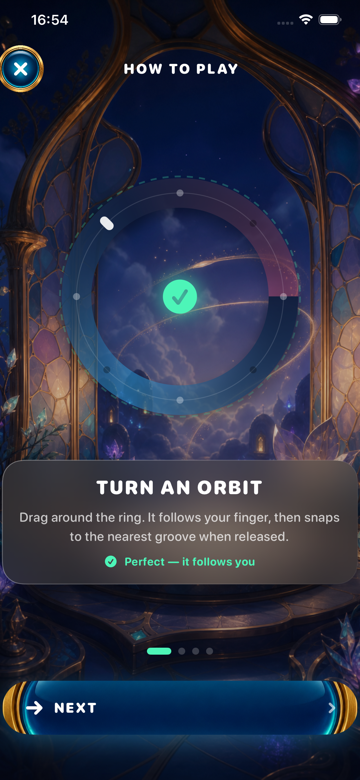 The interactive tutorial for turning an orbit